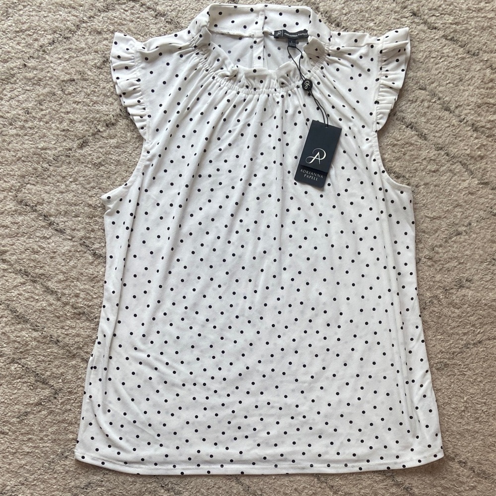 Adrianna Papell White and Black Dot Blouse